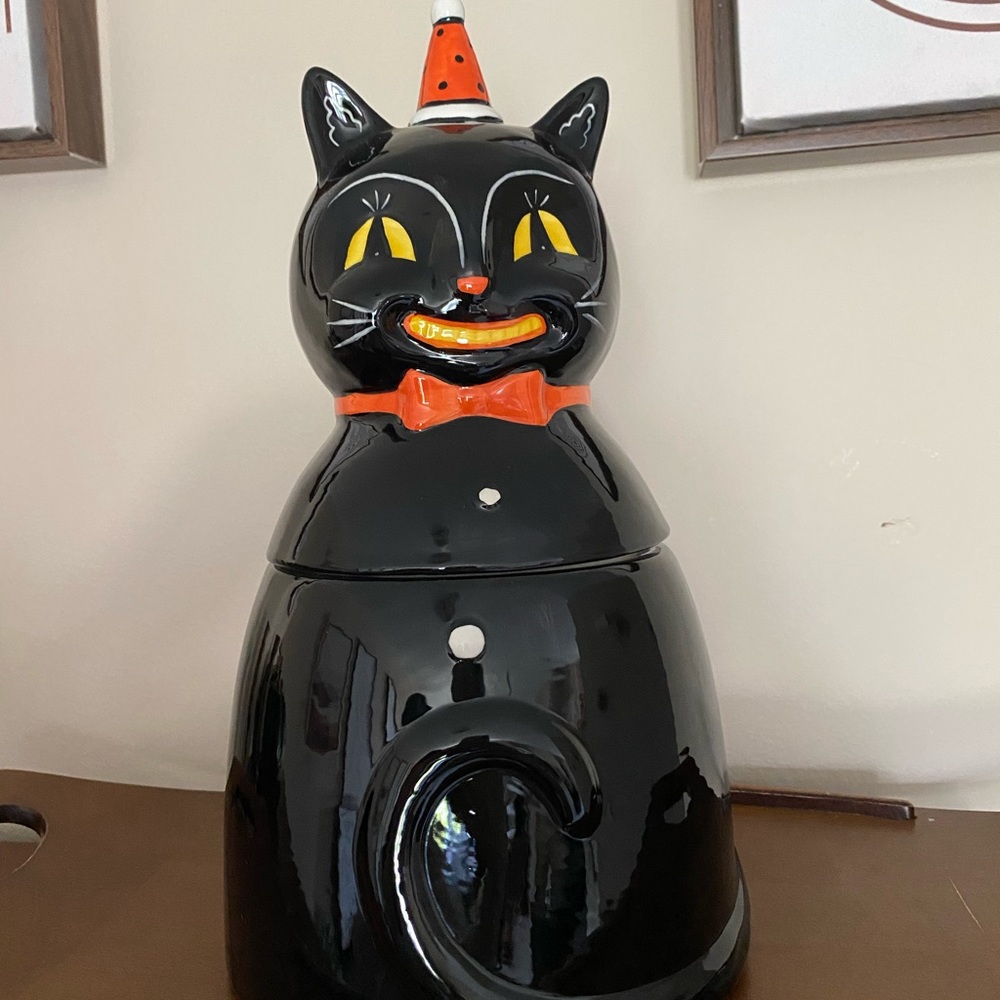 Johanna Parker Carnival Cottage Cat Cookie Jar RARE